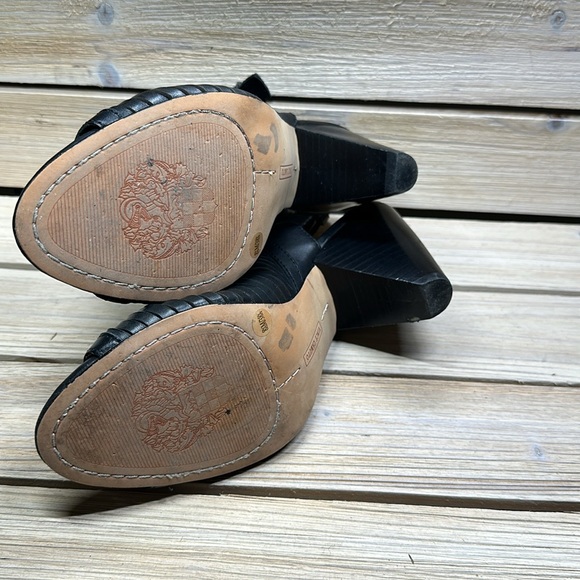 Vince Camuto EMORE Caged Woven Leather Heeled Sandals 8 1/2M / 38 1/2 Black - Picture 8 of 8